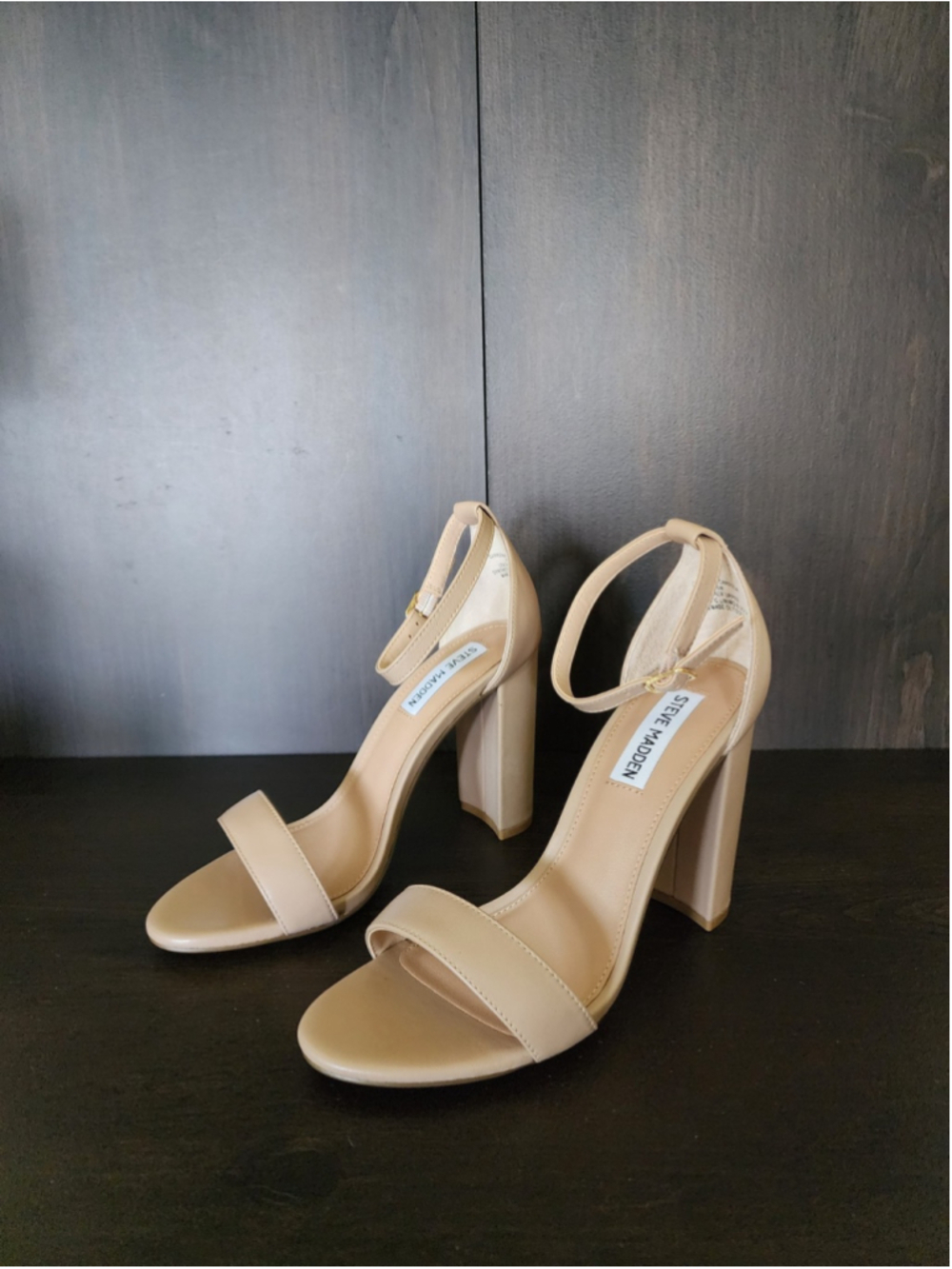 Steve Madden Carson Strappy Block Heel Sandals Sz 8 M - Taupe Beige - Blush Lea - Picture 4 of 16